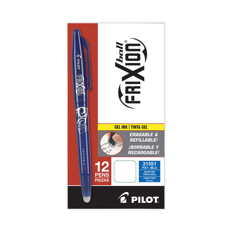 Pilot FriXion Ball Erasable Gel Pen, Stick, Fine 0.7 mm, Blue Ink, Blue Barrel