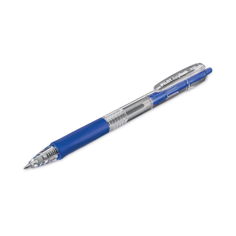 Pilot EasyTouch Ballpoint Pen, Retractable, Medium 1 mm, Blue Ink, Clear Barrel, Dozen