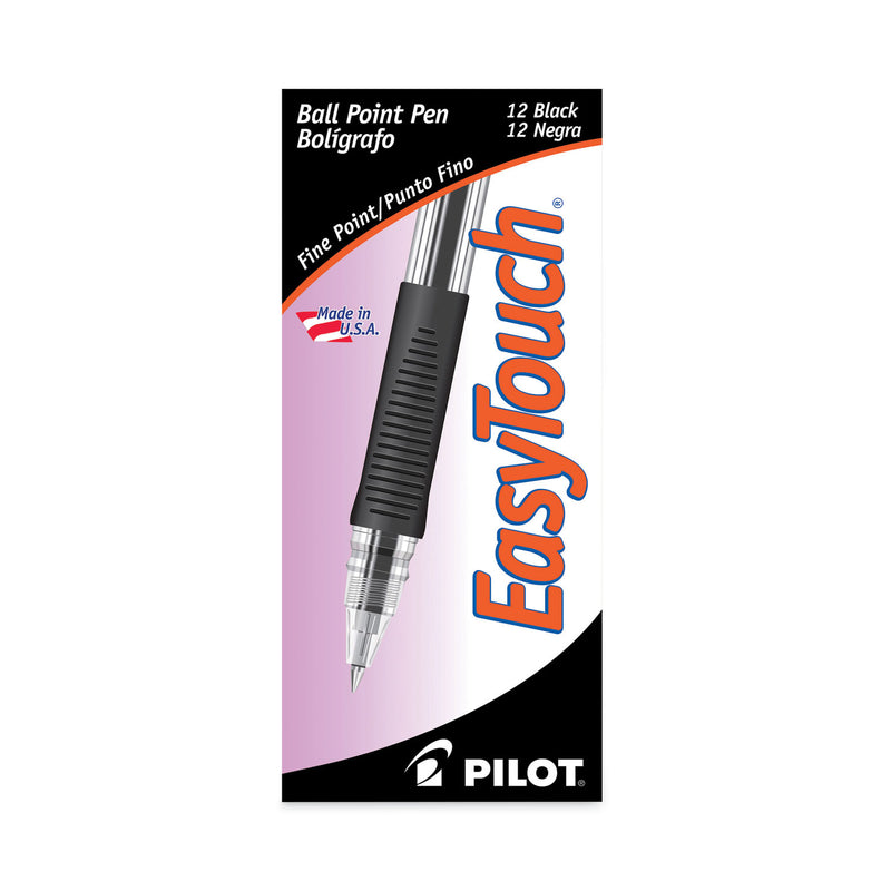 Pilot EasyTouch Ballpoint Pen, Stick, Fine 0.7 mm, Black Ink, Clear Barrel, Dozen