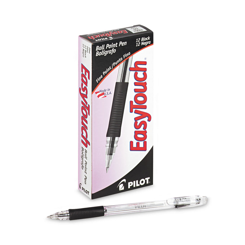 Pilot EasyTouch Ballpoint Pen, Stick, Fine 0.7 mm, Black Ink, Clear Barrel, Dozen