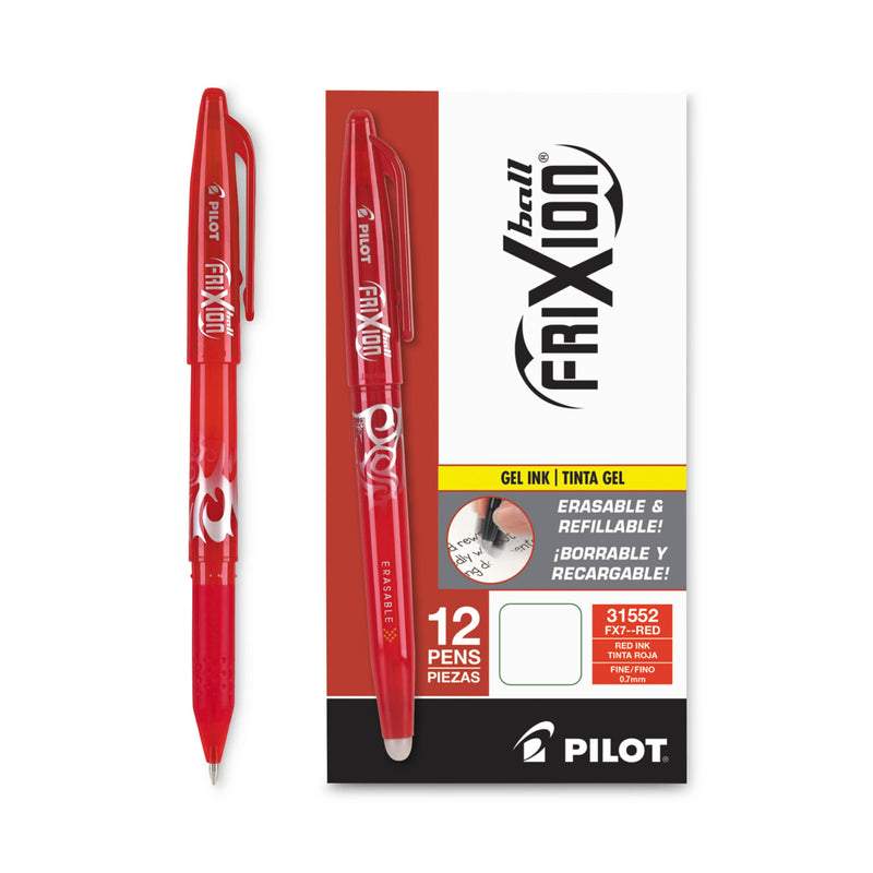 Pilot FriXion Ball Erasable Gel Pen, Stick, Fine 0.7 mm, Red Ink, Red Barrel