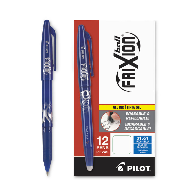 Pilot FriXion Ball Erasable Gel Pen, Stick, Fine 0.7 mm, Blue Ink, Blue Barrel