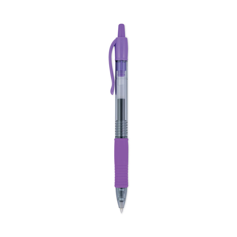 Pilot G2 Premium Gel Pen, Retractable, Extra-Fine 0.5 mm, Purple Ink, Smoke Barrel, Dozen