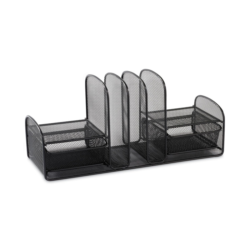 Safco Onyx Mesh Desk Organizer, Three Sections/Two Baskets, Steel Mesh, 17 x 6.75 x 7.75, Black