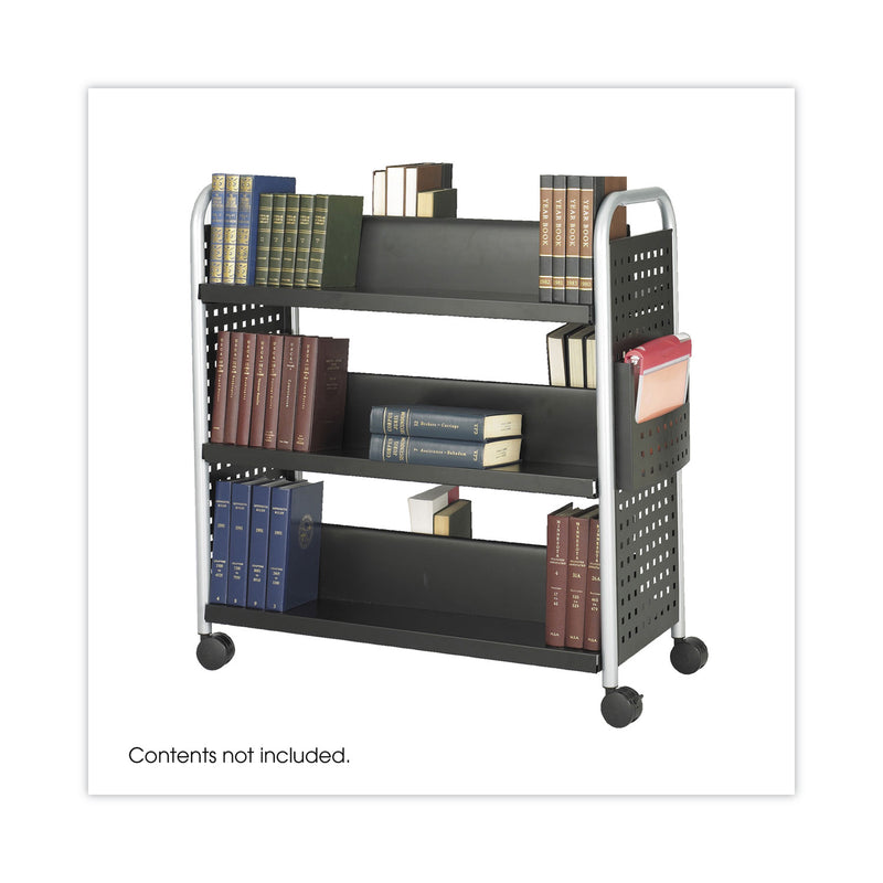 Safco Scoot Double-Sided Book Cart, Metal, 6 Shelves, 1 Bin, 41.25" x 17.75" x 41.25", Black