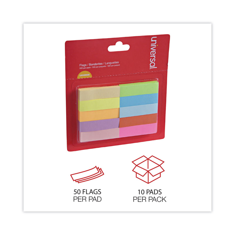 Universal Self-Stick Page Tabs, 0.5" x 2", Assorted Colors, 500/Pack