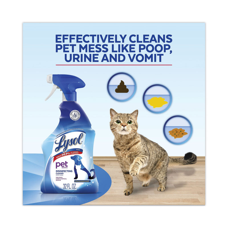 LYSOL Pet Solutions Disinfecting Cleaner, Citrus Blossom, 32 oz Trigger Bottle, 9/Carton