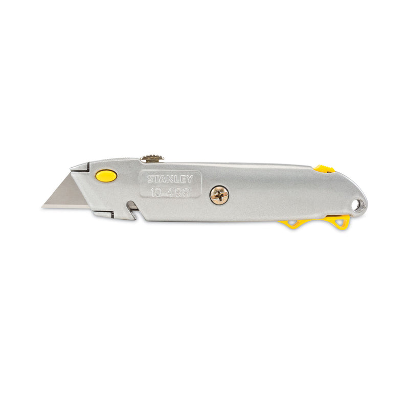 Stanley Quick-Change Utility Knife with Retractable Blade and Twine Cutter, 6" Metal Handle, Gray, 6/Box