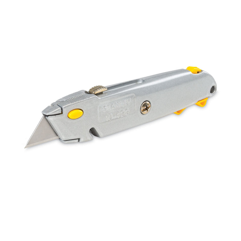 Stanley Quick-Change Utility Knife with Retractable Blade and Twine Cutter, 6" Metal Handle, Gray, 6/Box