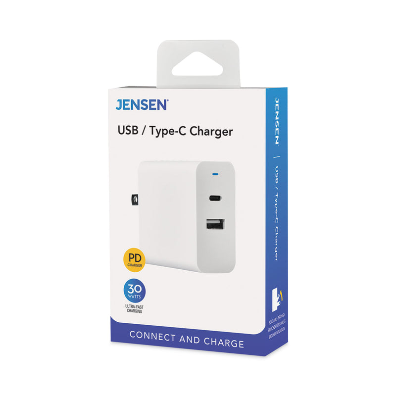 JENSEN 30 W Type-C and USB Wall Charger, White