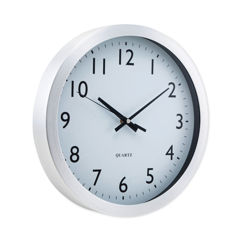 Universal Brushed Aluminum Wall Clock, 12" Overall Diameter, Silver Case, 1 AA (sold separately)