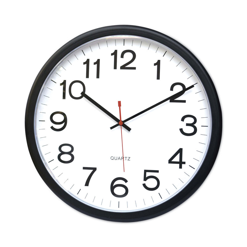 Universal Indoor/Outdoor Round Wall Clock, 13.5" Overall Diameter, Black Case, 1 AA (sold separately)