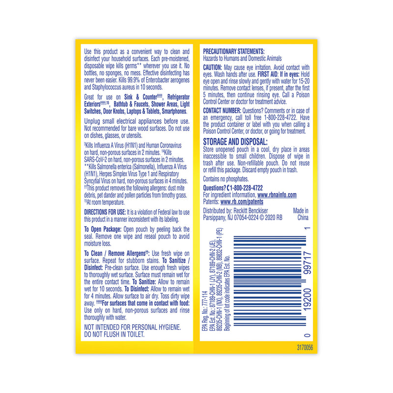 LYSOL Disinfecting Wipes To-Go Flatpack, 6.29 x 7.87, Lemon and Lime Blossom, 15 Wipes/Flat Pack, 48 Flat Packs/Carton