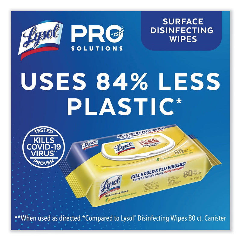 LYSOL Disinfecting Wipes Flatpacks, 6.69 x 7.87, Lemon and Lime Blossom, 80 Wipes/Flat Pack, 6 Flat Packs/Carton