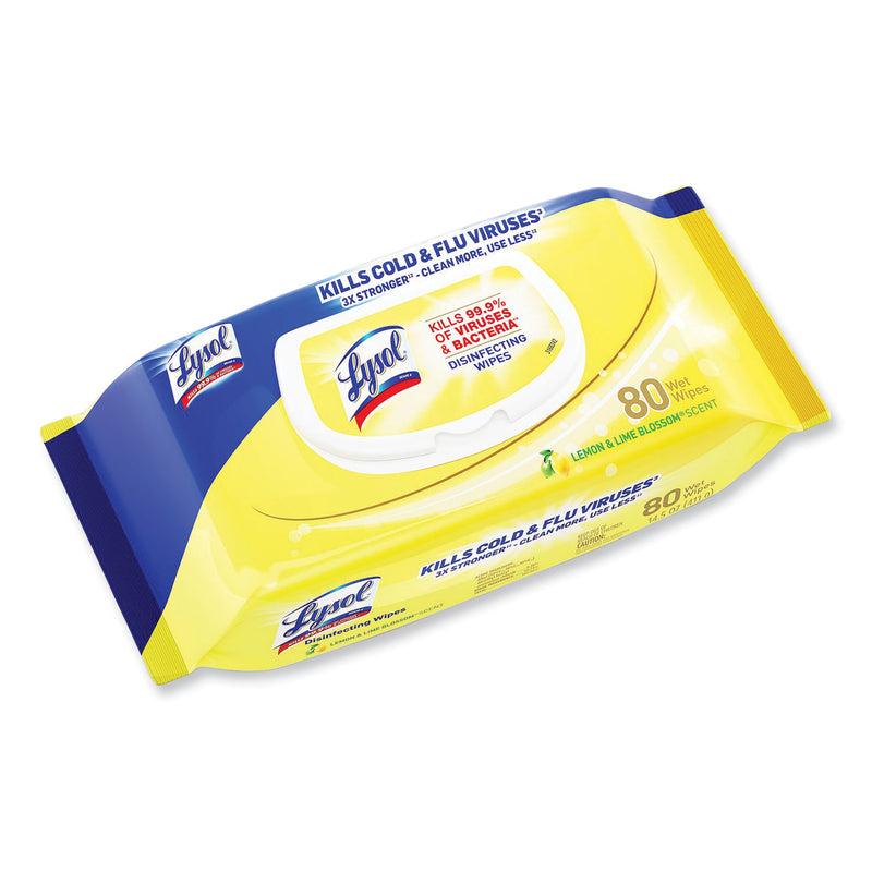 LYSOL Disinfecting Wipes Flatpacks, 6.69 x 7.87, Lemon and Lime Blossom, 80 Wipes/Flat Pack, 6 Flat Packs/Carton