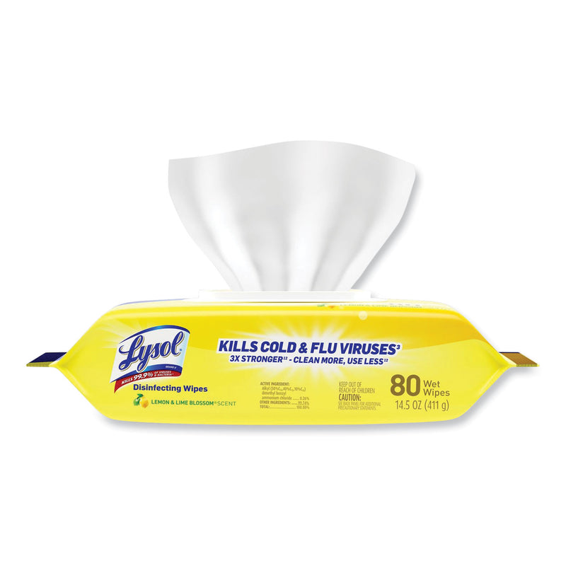 LYSOL Disinfecting Wipes Flatpacks, 6.69 x 7.87, Lemon and Lime Blossom, 80 Wipes/Flat Pack, 6 Flat Packs/Carton