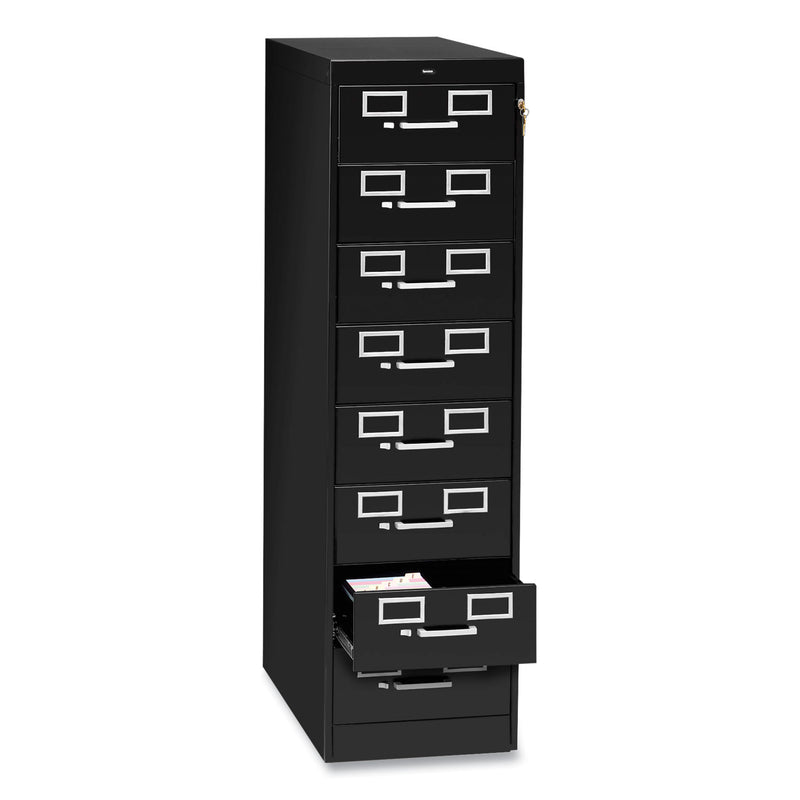 Tennsco Eight-Drawer Multimedia/Card File Cabinet, Black, 15" x 28.5" x 52"