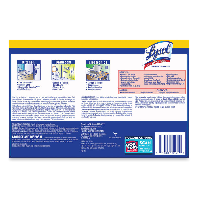 LYSOL Disinfecting Wipes, 7 x 7.25, Lemon and Lime Blossom, 35 Wipes/Canister, 3 Canisters/Pack, 4 Packs/Carton