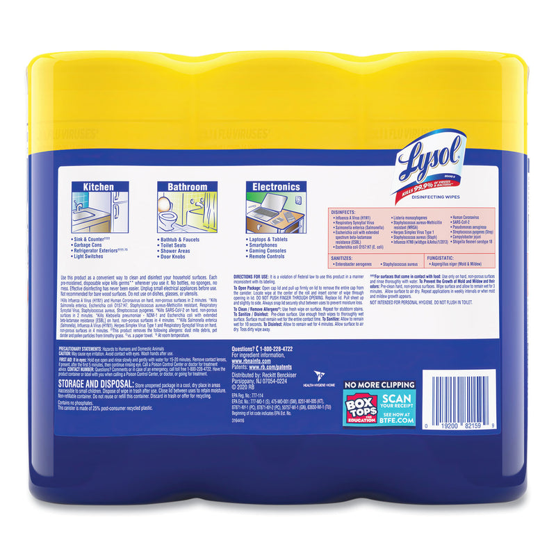 LYSOL Disinfecting Wipes, 7 x 7.25, Lemon and Lime Blossom, 35 Wipes/Canister, 3 Canisters/Pack, 4 Packs/Carton