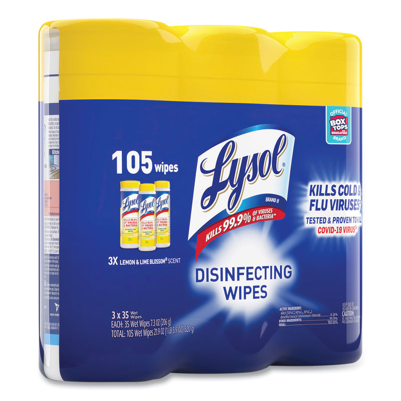 LYSOL Disinfecting Wipes, 7 x 7.25, Lemon and Lime Blossom, 35 Wipes/Canister, 3 Canisters/Pack, 4 Packs/Carton