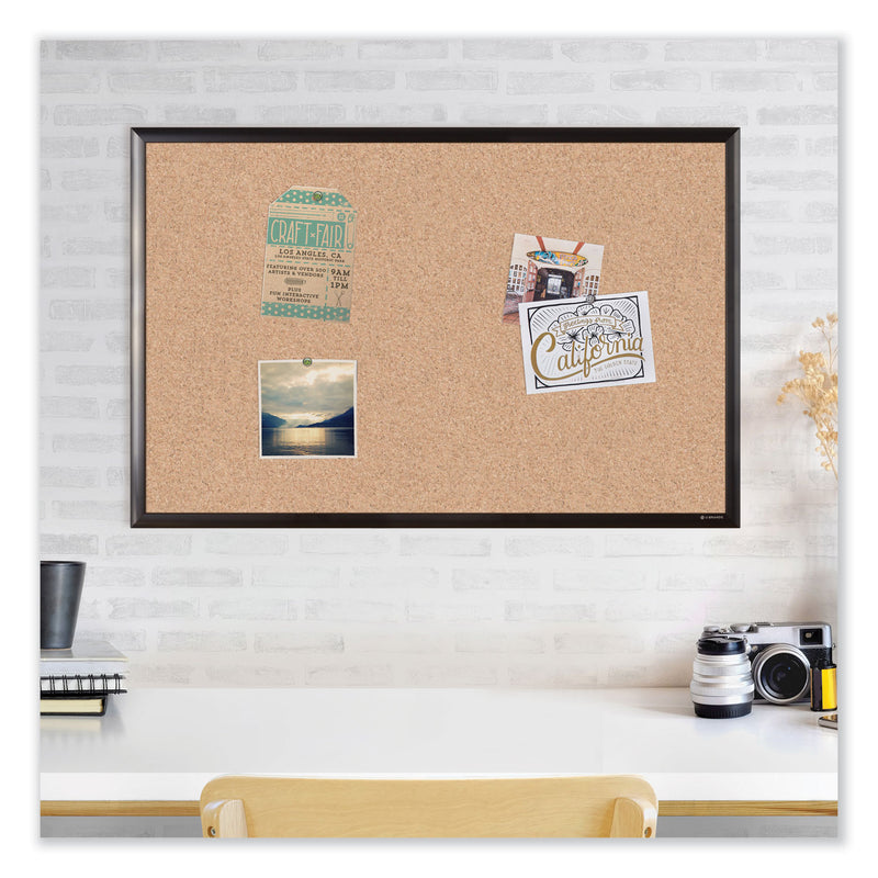 U Brands Cork Bulletin Board with Aluminum Frame, 35 x 23, Natural Surface, Black Frame