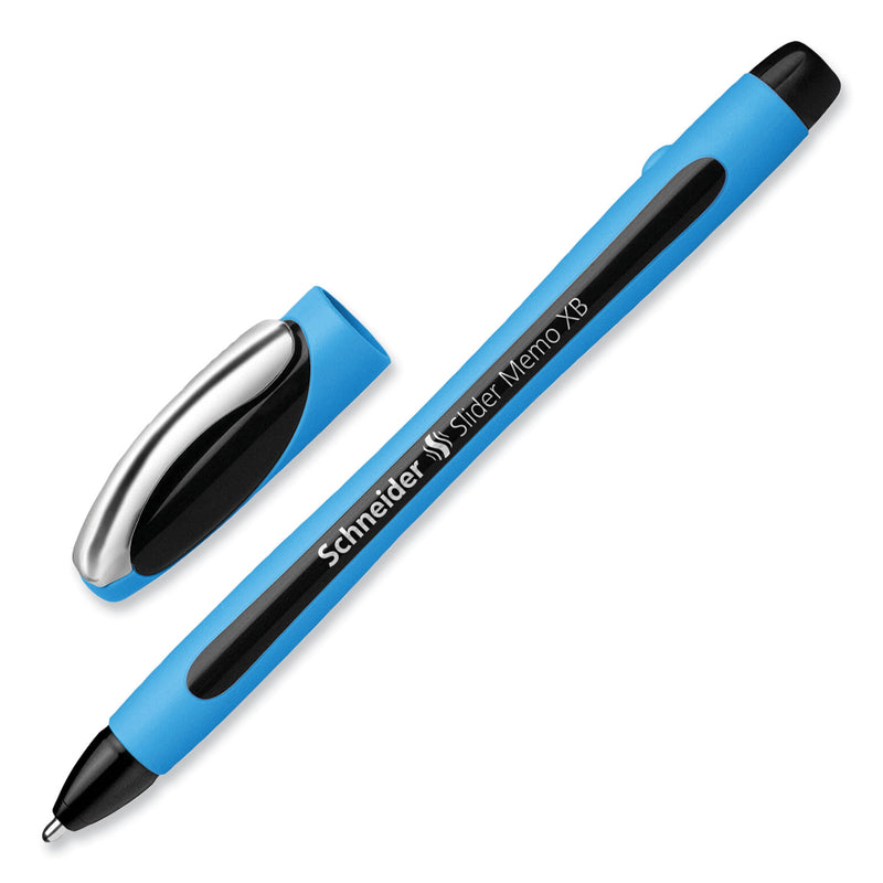 Schneider Slider Memo XB Ballpoint Pen, Stick, Extra-Bold 1.4 mm, Black Ink, Black/Light Blue Barrel, 10/Box