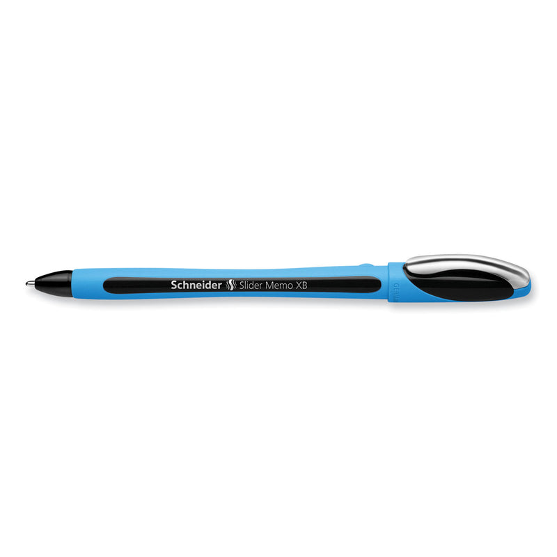 Schneider Slider Memo XB Ballpoint Pen, Stick, Extra-Bold 1.4 mm, Black Ink, Black/Light Blue Barrel, 10/Box