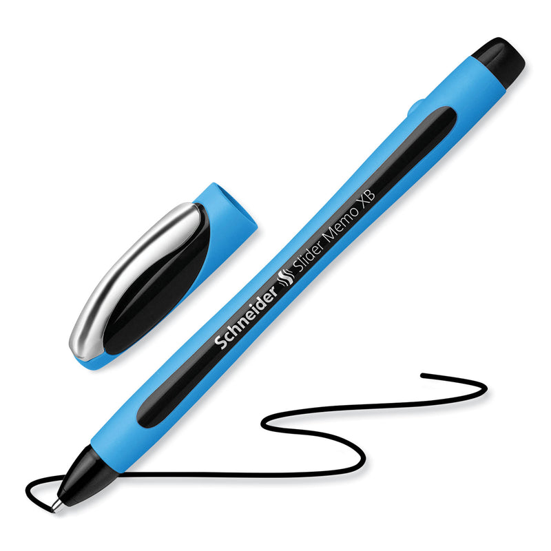 Schneider Slider Memo XB Ballpoint Pen, Stick, Extra-Bold 1.4 mm, Black Ink, Black/Light Blue Barrel, 10/Box