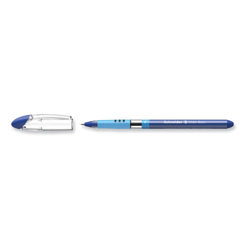 Schneider Slider Basic Ballpoint Pen, Stick, Fine 0.7 mm, Blue Ink, Blue Barrel, 10/Box