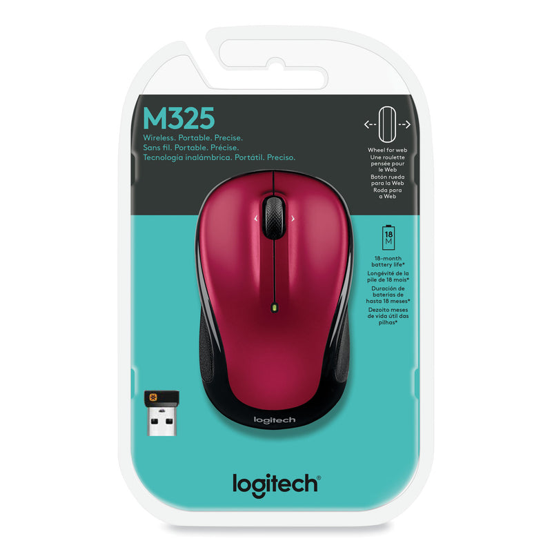 Logitech M325 Wireless Mouse, 2.4 GHz Frequency/30 ft Wireless Range, Left/Right Hand Use, Red