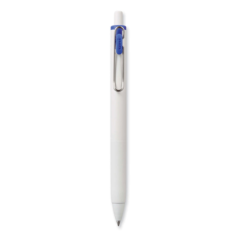 uniball uniONE Gel Pen, Retractable, Medium 0.7 mm, Blue Ink, White Barrel, Dozen