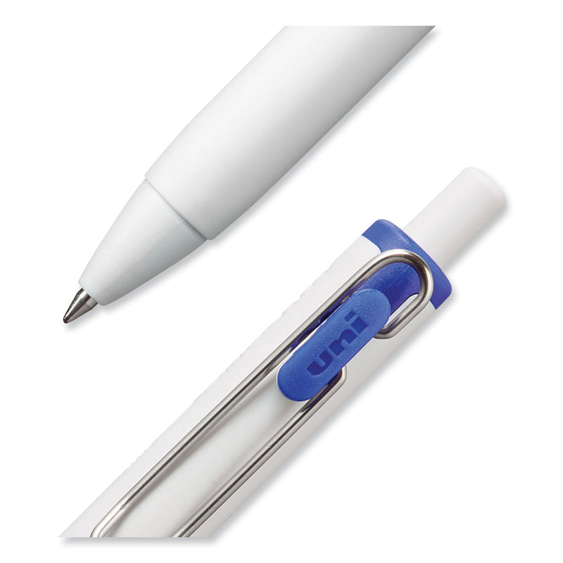 uniball uniONE Gel Pen, Retractable, Medium 0.7 mm, Blue Ink, White Barrel, Dozen