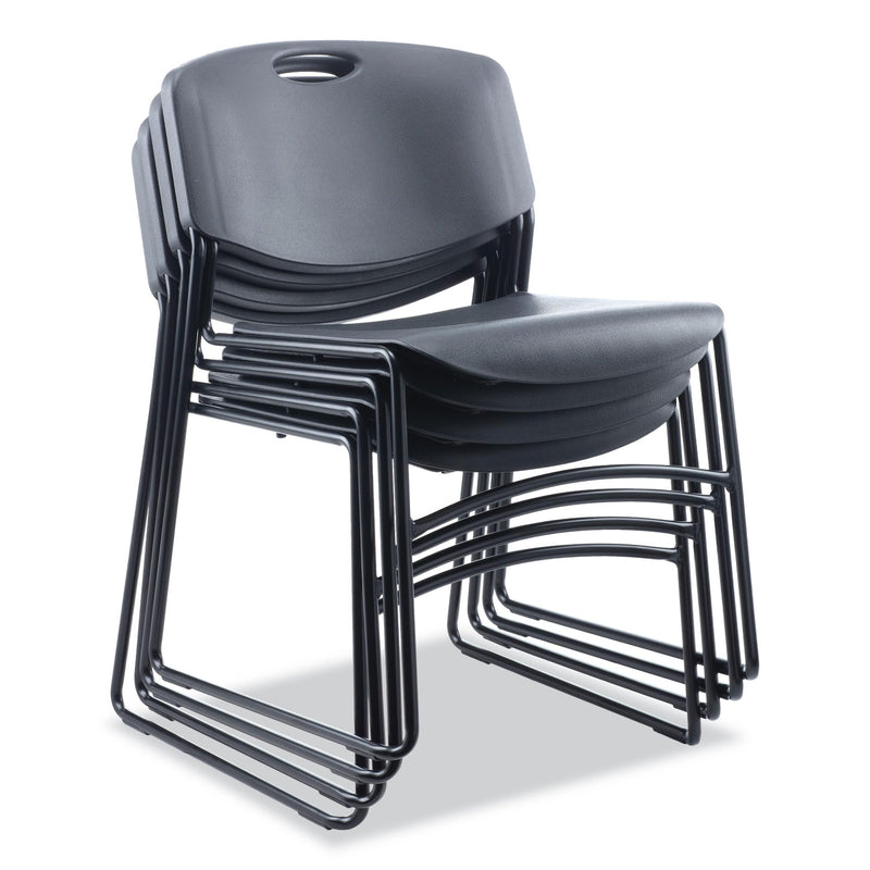 Alera Resin Stacking Chair, Supports Up to 275 lb, Black Seat/Back, Black Base, 4/Carton