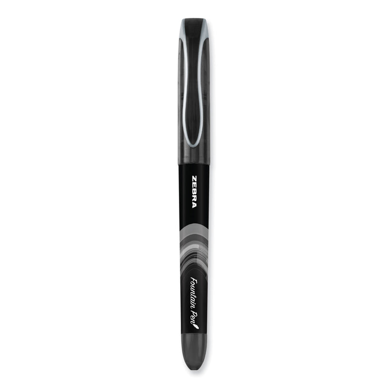 Zebra Fountain Pen, Fine 0.6 mm, Black Ink, Black, 12/Pack