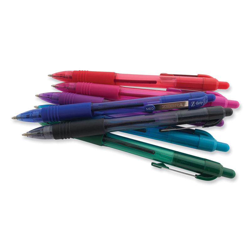 Zebra Z-Grip Ballpoint Pen, Retractable, Medium 0.7 mm, Blue Ink, Blue Tinted Barrel, 12/Pack