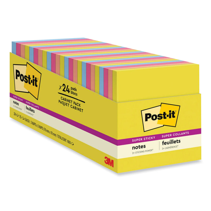 Post-it Note Pads in Summer Joy Collection Colors, 3" x 3", Summer Joy Collection Colors, 70 Sheets/Pad, 24 Pads/Pack