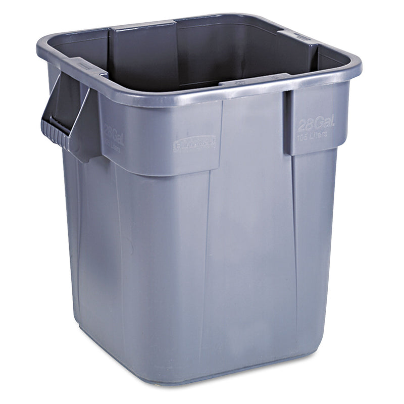 Rubbermaid Brute Container, Square, Polyethylene, 28 gal, Gray