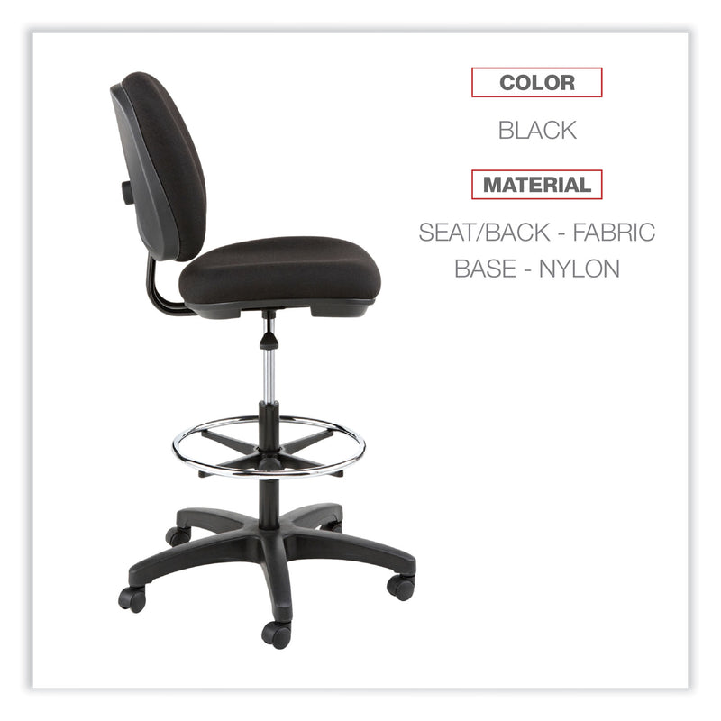 Alera Interval Series Swivel Task Stool, Supports Up to 275 lb, 23.93" to 34.53" Seat Height, Black Fabric