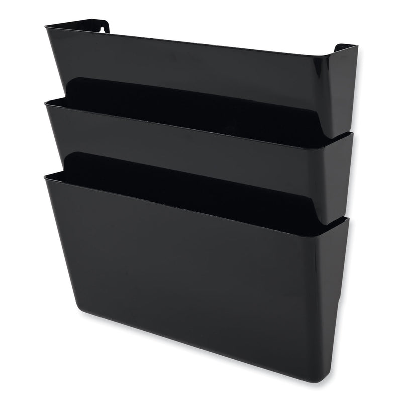 deflecto DocuPocket Stackable Three-Pocket Partition Wall File, 3 Sections, Letter Size, 13" x 4", Black