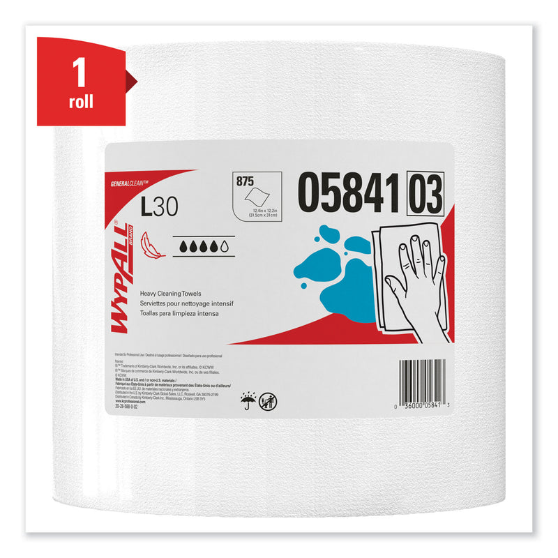 WypAll L30 Towels, 12.4 x 12.2, White, 875/Roll