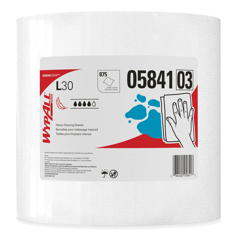 WypAll L30 Towels, 12.4 x 12.2, White, 875/Roll