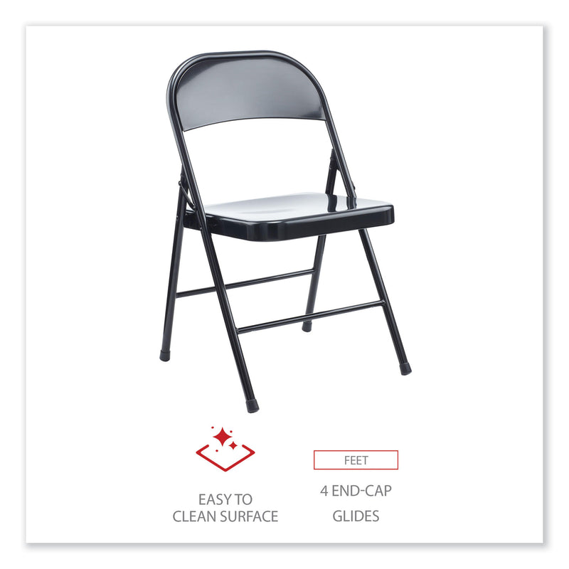 Alera Armless Steel Folding Chair, Supports Up to 275 lb, Black, 4/Carton