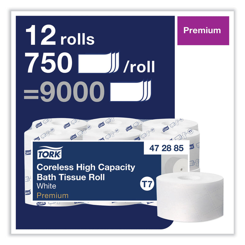 Tork Coreless High Capacity Bath Tissue, 2-Ply, White, 750 Sheets/Roll, White, 12/Carton