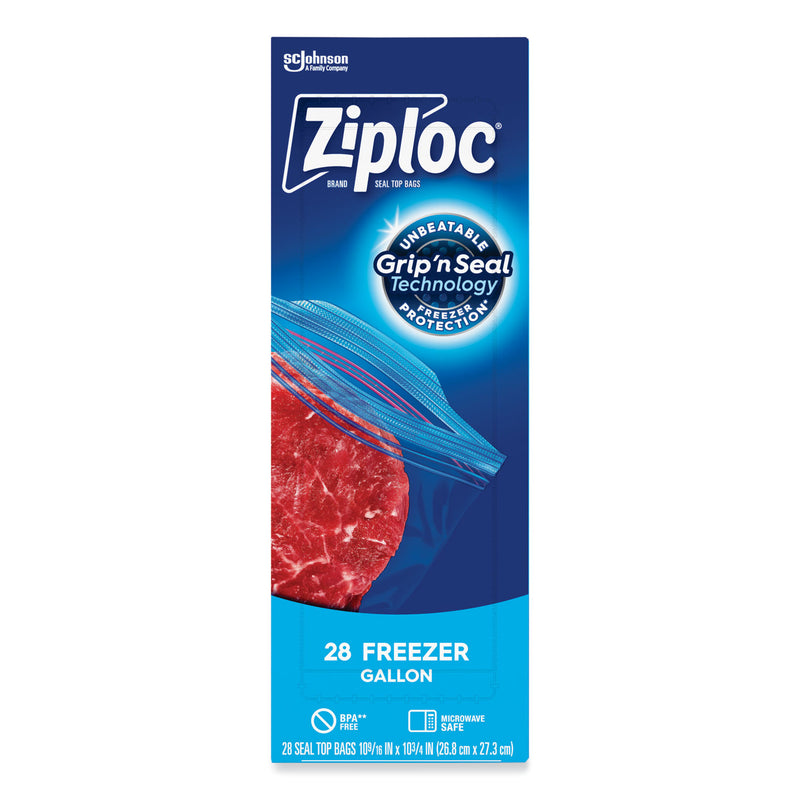 Ziploc Zipper Freezer Bags, 1 gal, 2.7 mil, 9.6" x 12.1", Clear, 28/Box