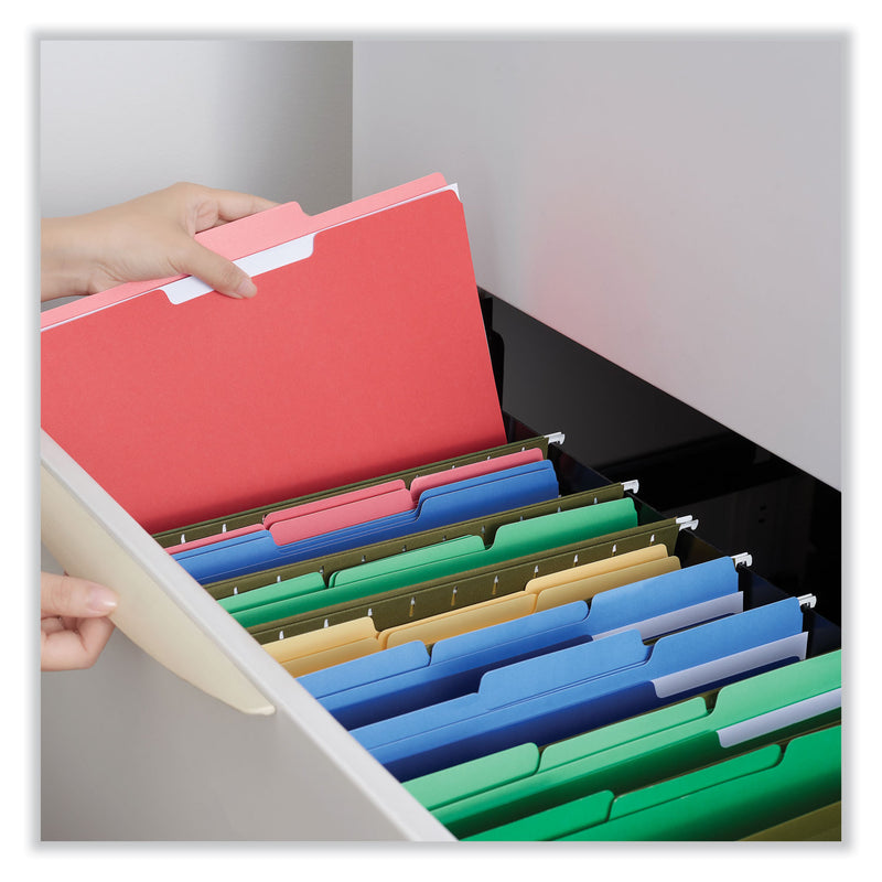 Universal Interior File Folders, 1/3-Cut Tabs: Assorted, Letter Size, 11-pt Stock, Red, 100/Box