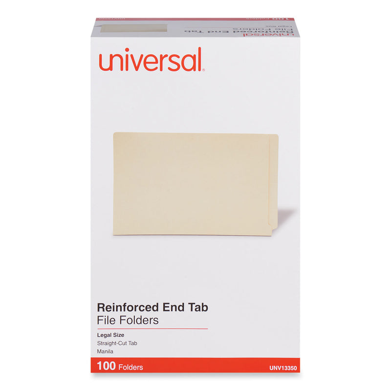 Universal Deluxe Reinforced End Tab Folders, Straight Tabs, Legal Size, 0.75" Expansion, Manila, 100/Box