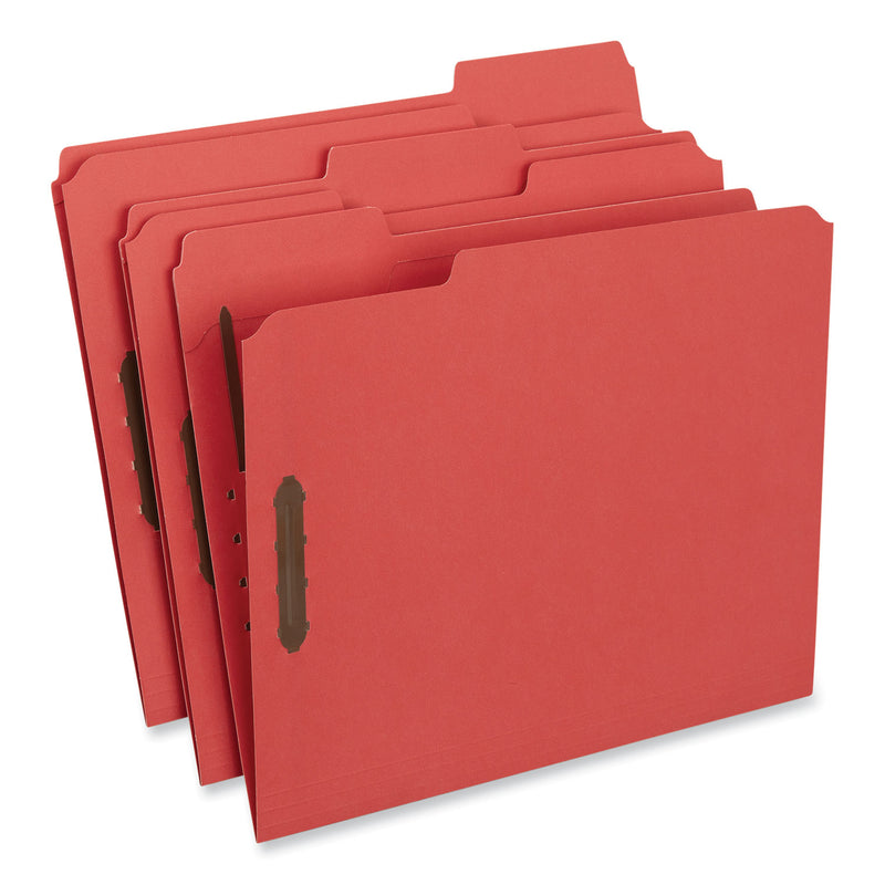 Universal Deluxe Reinforced Top Tab Fastener Folders, 2 Fasteners, Letter Size, Red Exterior, 50/Box