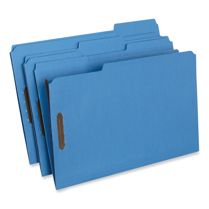 Universal Deluxe Reinforced Top Tab Fastener Folders, 2 Fasteners, Legal Size, Blue Exterior, 50/Box