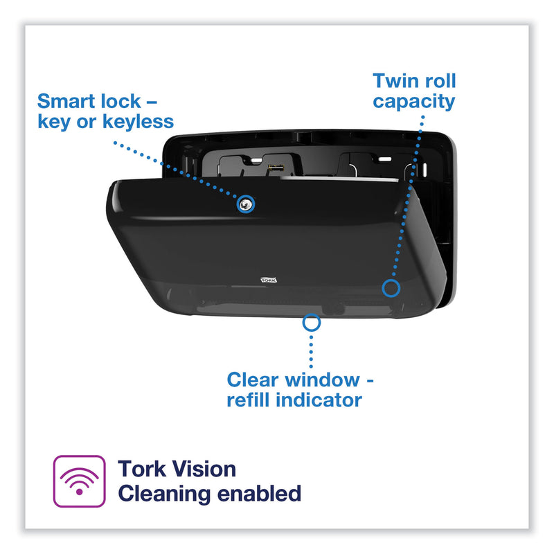 Tork Elevation Bath Tissue Mini-Jumbo Roll Twin Dispenser, 17 x 5.69 x 10.13, Black