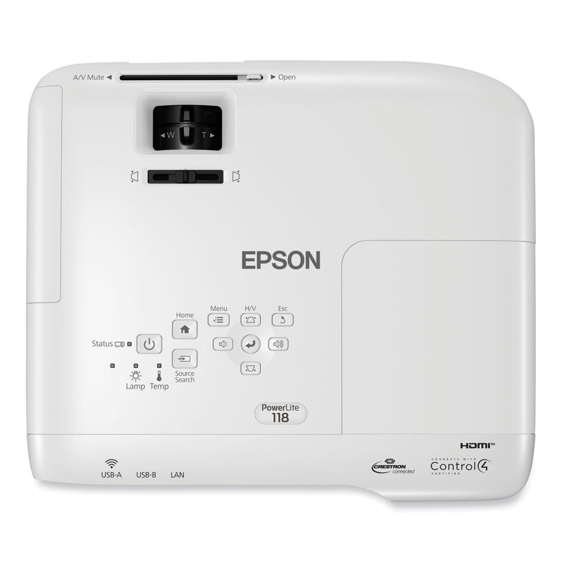 Epson PowerLite 118 3LCD XGA Classroom Projector, 3,800 lm, 1024 x 768 Pixels, 1.2x Zoom